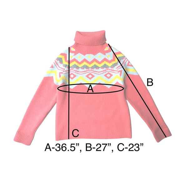 THML Coral Fair Isle Turtleneck Sweater, Size S - Picture 3 of 9